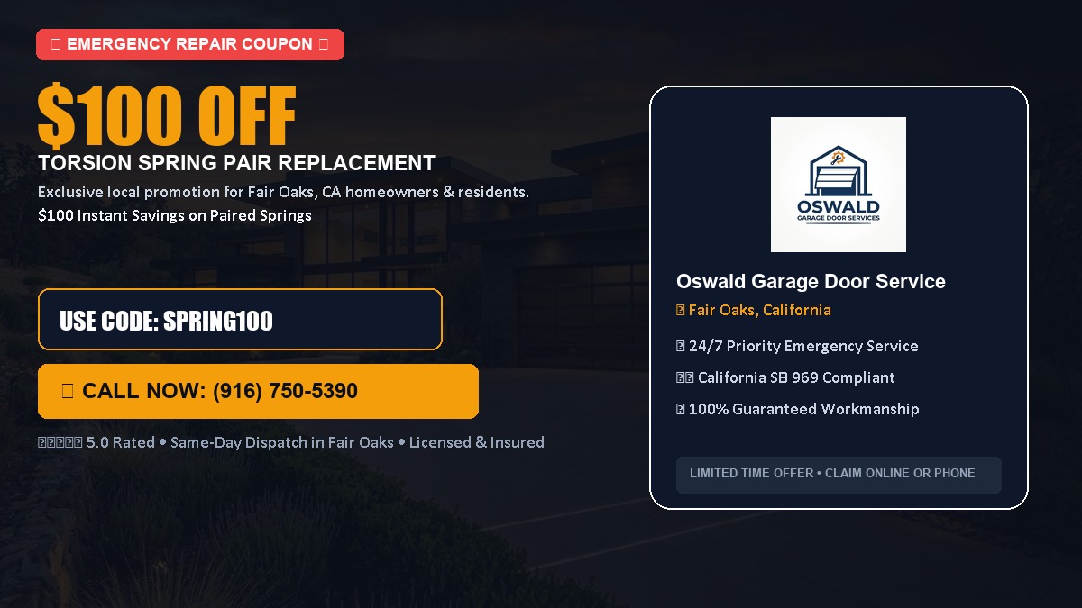 $100 OFF Heavy-Duty Torsion Spring Pair Replacement in Fair Oaks, CA