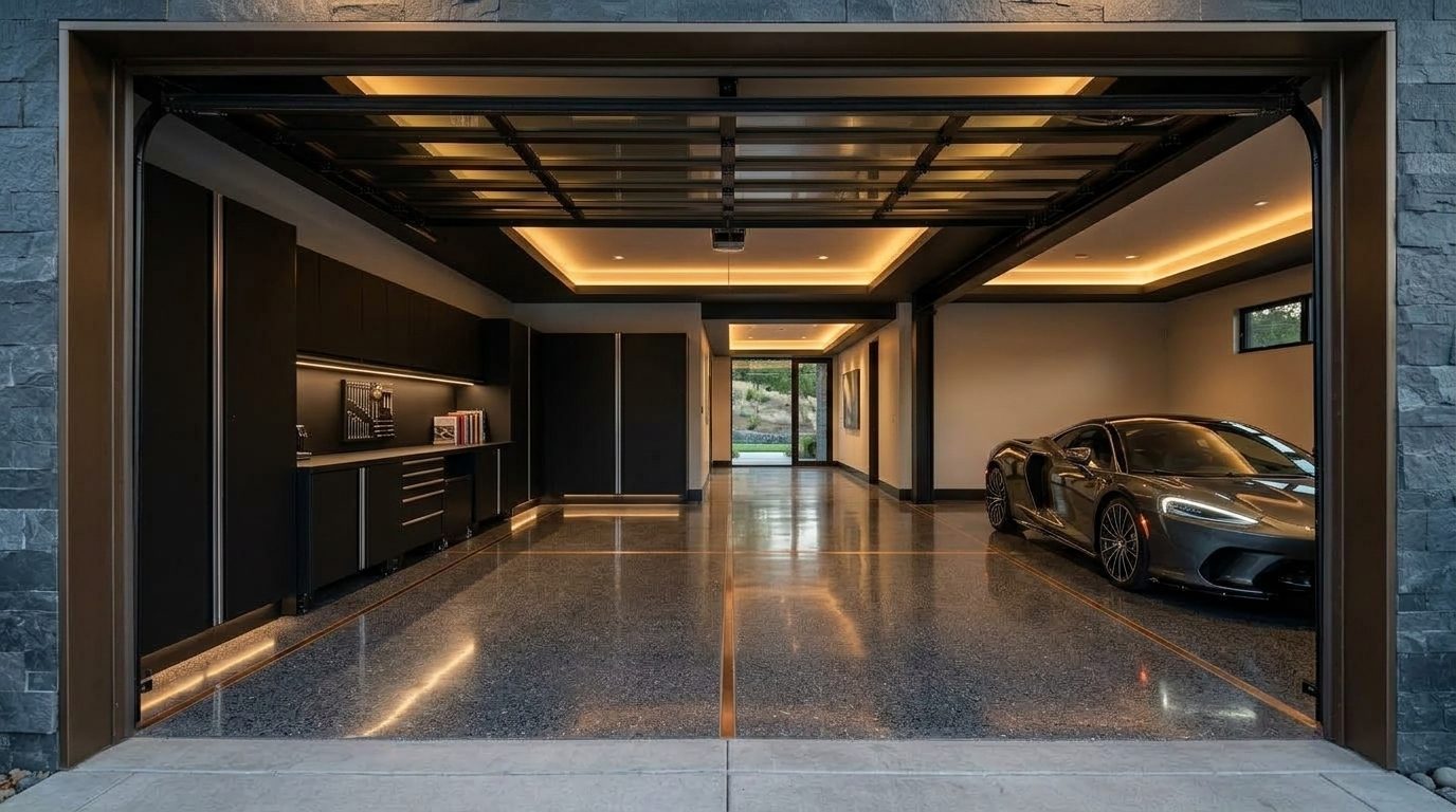 Oswald Garage Door Services Interior View of Custom Garage Door Overhead and Workshop